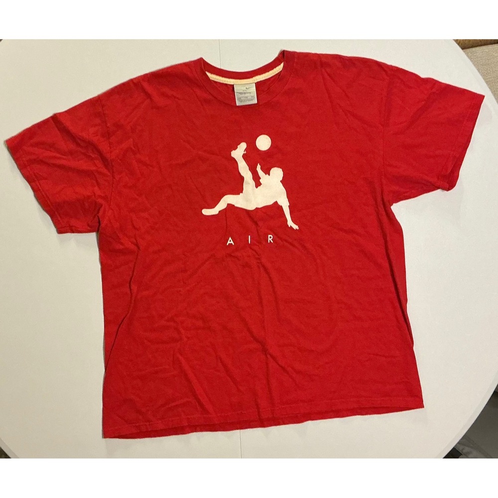 VTG Y2K Nike Air Soccer Player Futbol Red T Shirt Tee‎ Double 2XL Silver Tag
